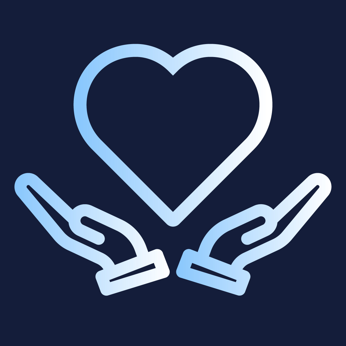 icon representing compassion - line drawing of hands holding a heart